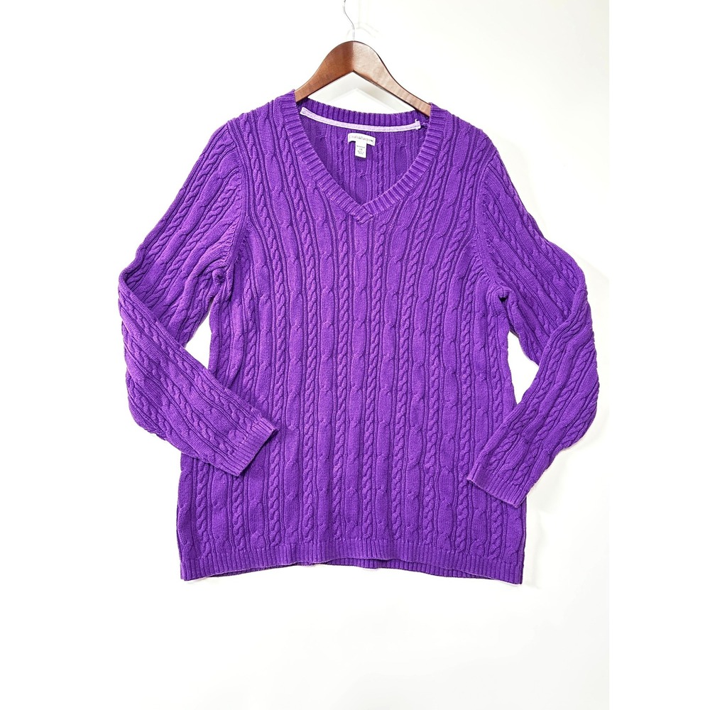Croft And Barrow Womens Cable Knit Sweater Size 1X Purple‎ Pullover V-Neck Color